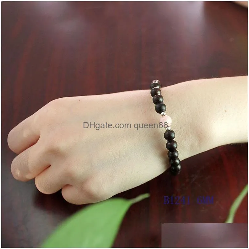 6mm 8mm wood round bead bracelet natural wood stone black bead bracelets for women men wholesale jewelry gifts