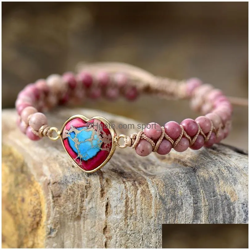 heart shaped emperor stone bracelets adjustable jewelry for women handmade double layer bead bracelet