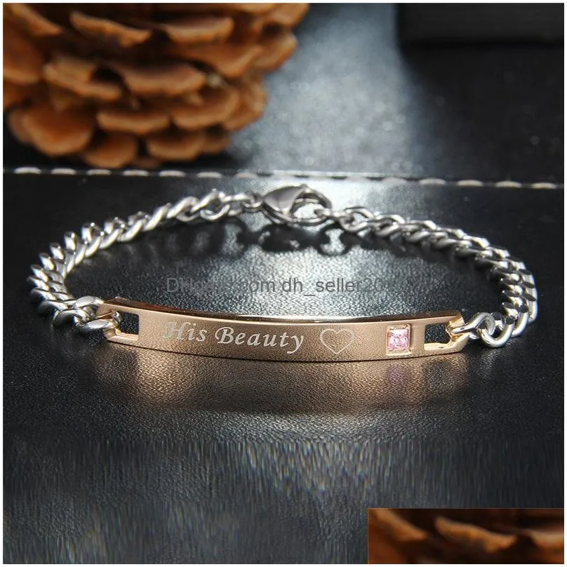 hot sell romantic love couple bracelets stainless steel crystal bracelet for lovers his queen her king high quality jewelry gifts