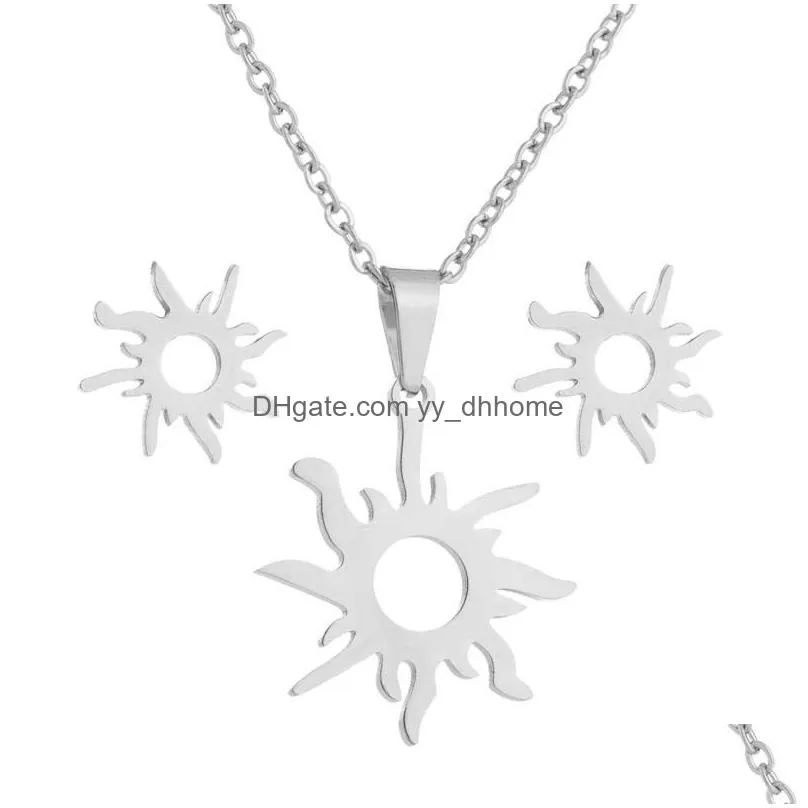 sunflower pendant necklace for women stainless steel gold plating stud earrings accessories jewelry set