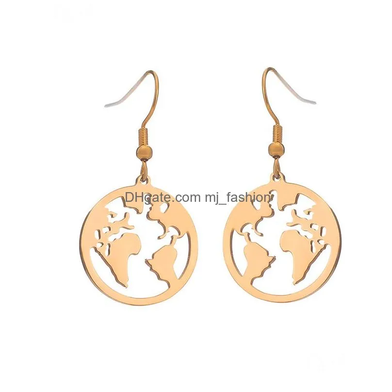 vintage hollow world map earrings dangle for women geometric round earrings jewelry simple personalized dangle earring gifts