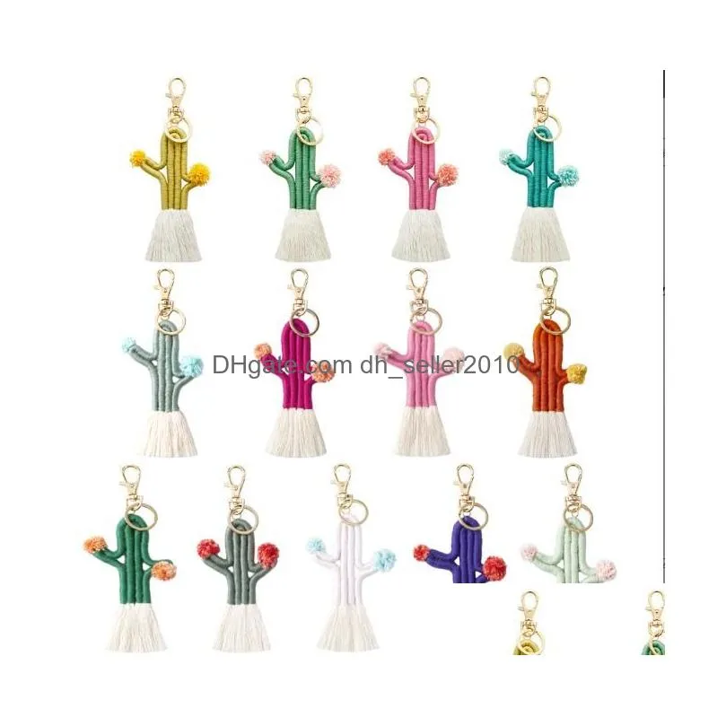 women girls weaving cactus tassel key rings bag keychains keyring holder wallet purse pendant decorations