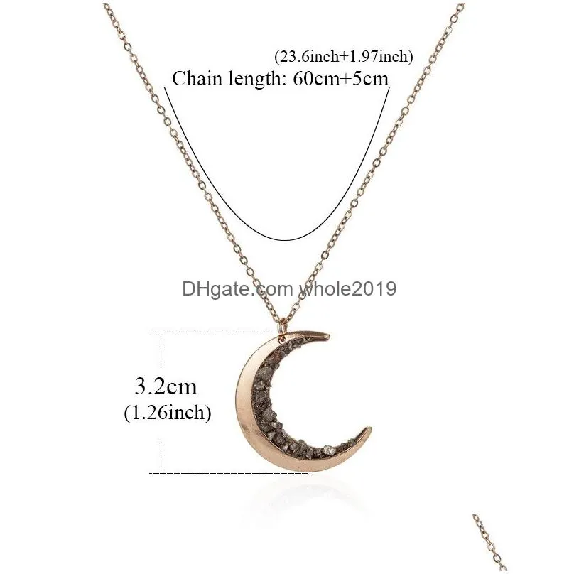 irregular mineral stone natural crystal chakra rock necklace for women crushed stone moon pendant necklace brass gold chain design