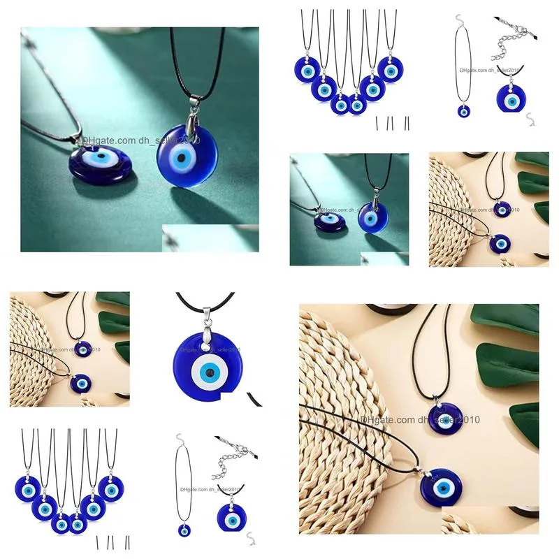 30mm turkish blue evil eye pendant necklace glass eye leather rope chain necklaces for women men fashion jewelry