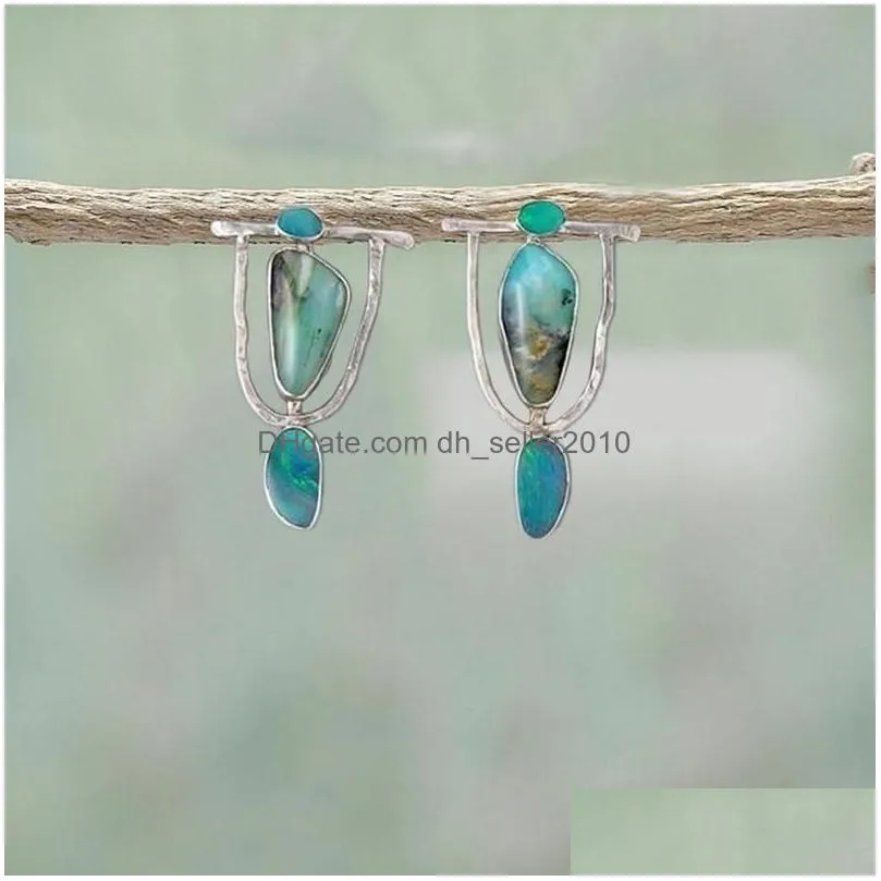 boho ethnic green resin stone drop dangle earrings for women indian tribal vintage earrings 2019 best jewelry gifts
