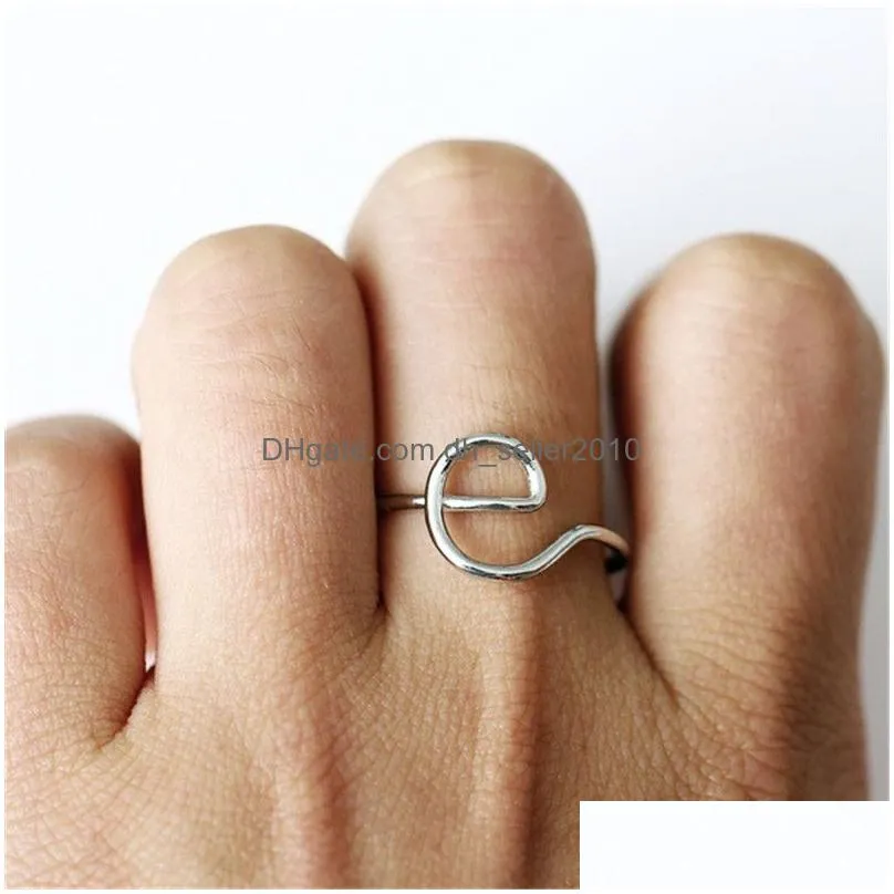 new simple design open az letter rings gold silver rose gold name alphabet finger ring female statement party charm jewelry gifts for