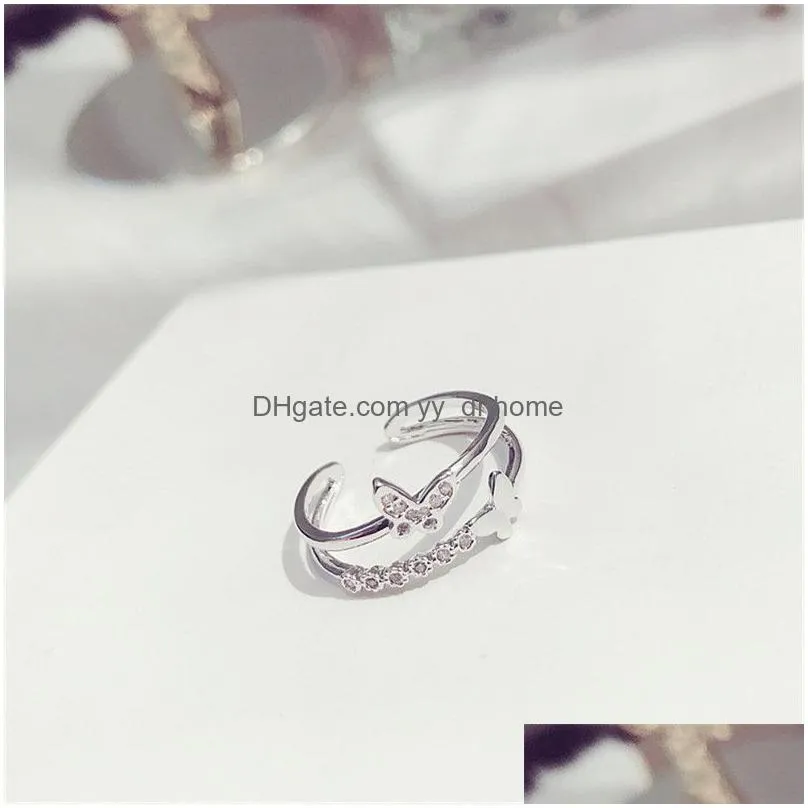 romantic wedding accessories open rings rose gold color crystal cz butterfly ring for women girls engagement jewelry gift