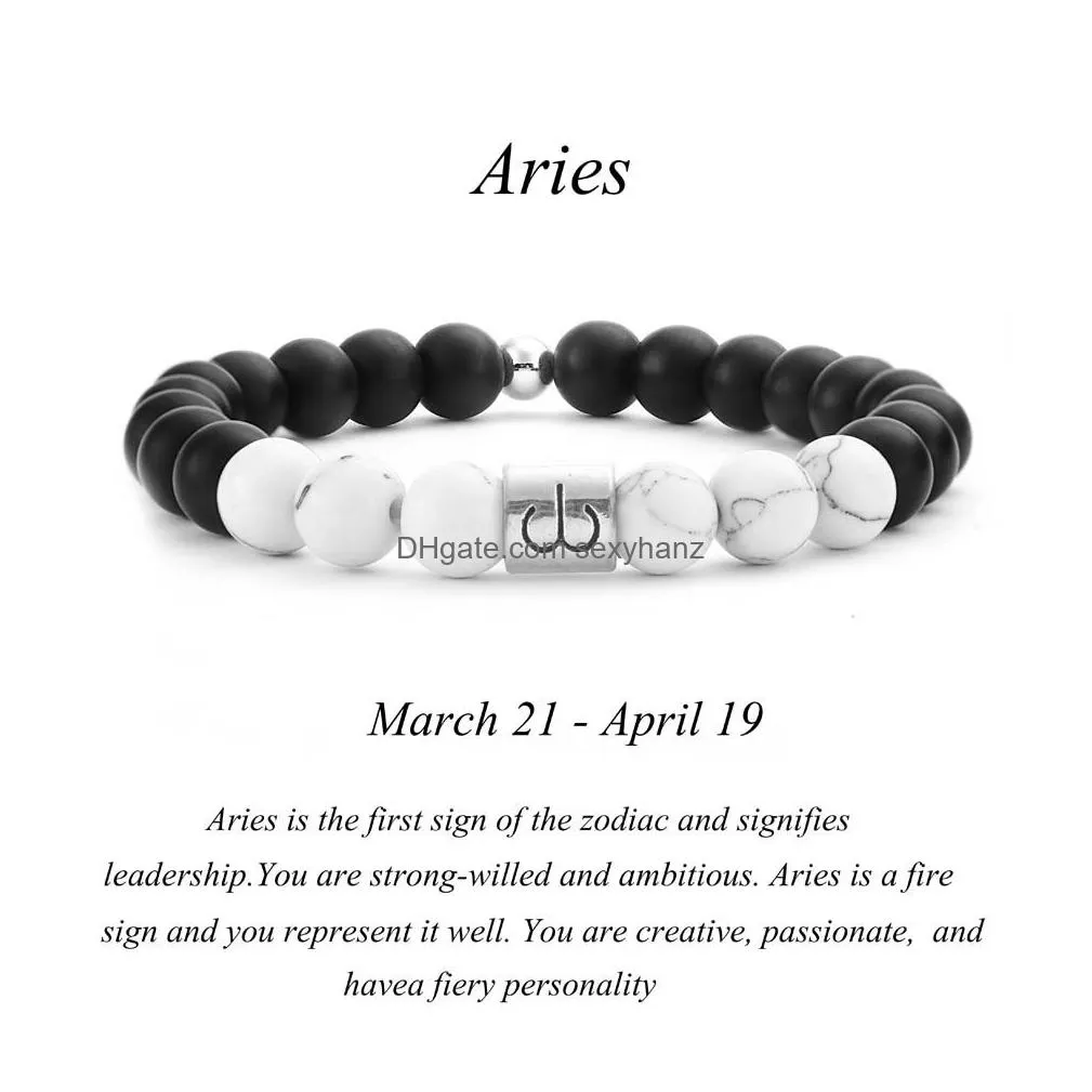 12 zodiac 8mm matte stone white elastic bead bracelets vintage constellation horoscope bracelets jewelry for men women