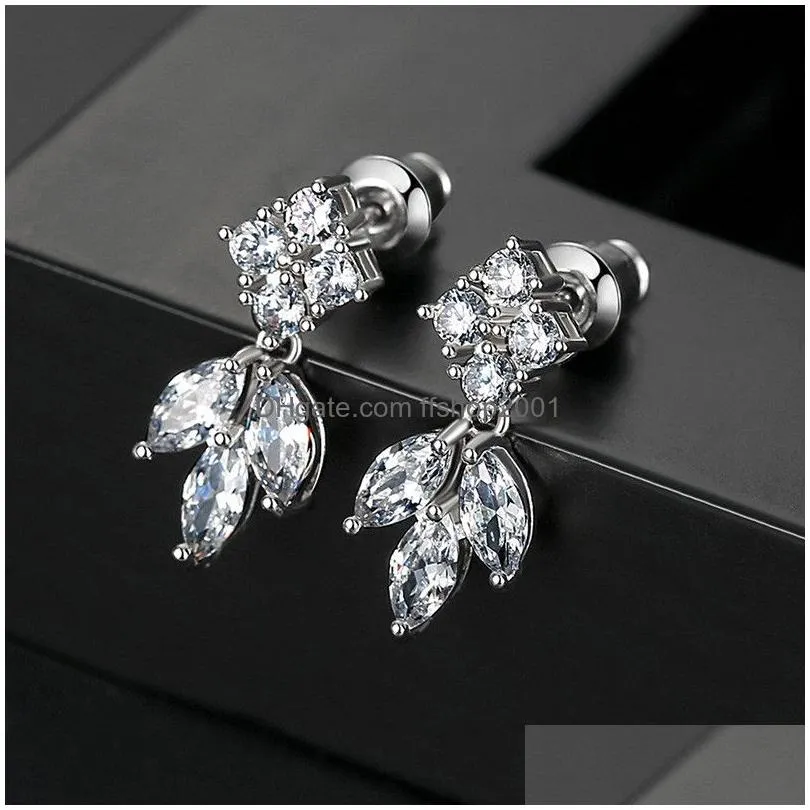 square zirconia rhinestone flower chandelier earrings wedding beauty pageant prom flower pendant earrings for women jewelry bride