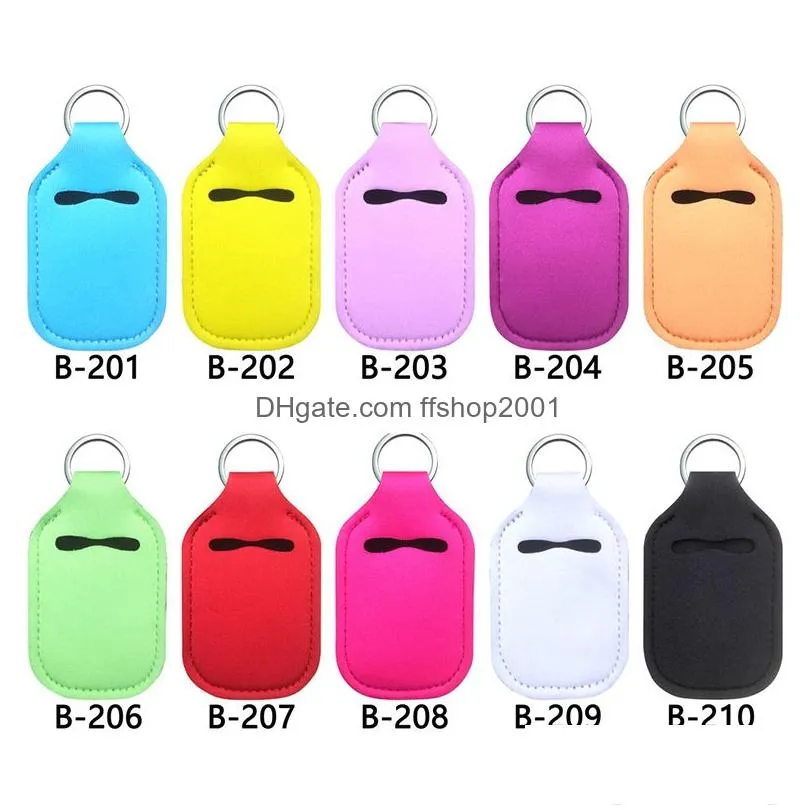 neoprene sanitizer holder keychains solid color outdoor portable mini bottle cover key chain lipstick cover