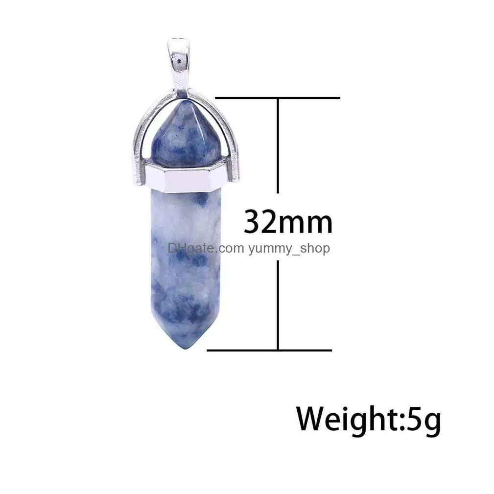 10 pcs / pack hexagonal crystal bullet shape charm for necklace and bracelets mulit color natural stone pendants diy jewelry making