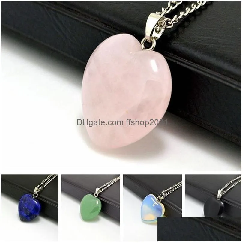 natural crystal stone pendant necklace creative heart shaped gemstone necklaces pink crystal fashion accessory gift with chain 20mm