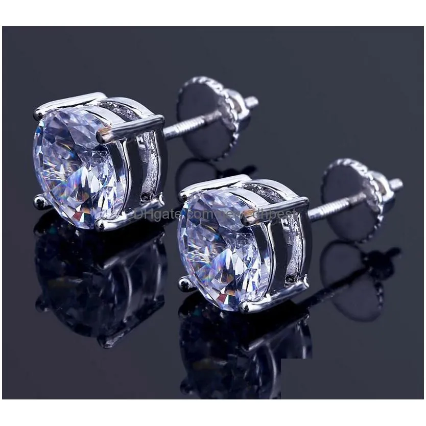 8mm hip hop stud earrings silver gold plated cz earring for women men designer ear rings luxury jewelry gifts