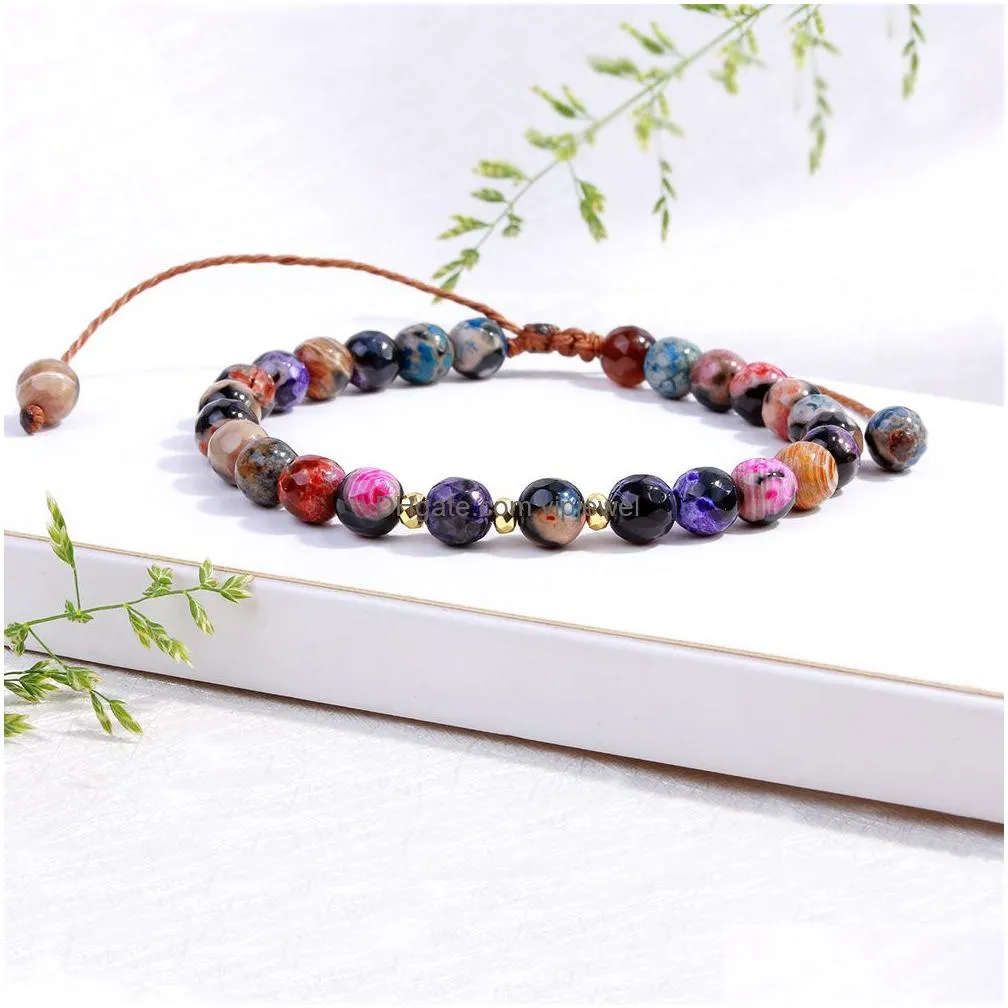 natural stone beaded bracelet strands for men handmade adjustable multi color beads braided rope bracelets for women couple jewelry
