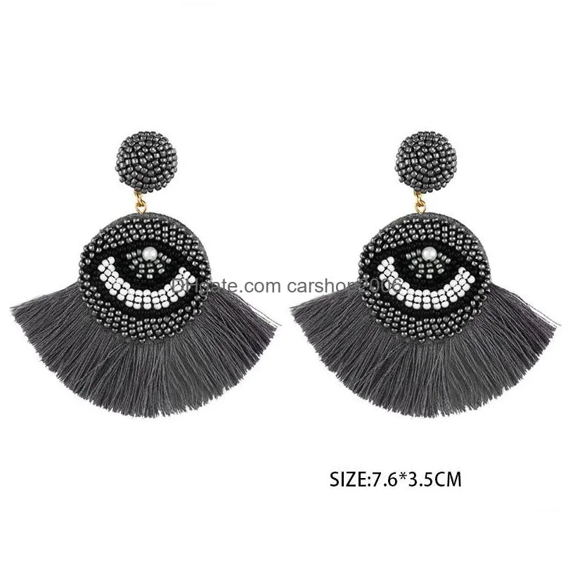 boho tassel earrings for women ethnic evil blue eyes drop earrings crystal bead long fringed dangle earrings wedding jewelry