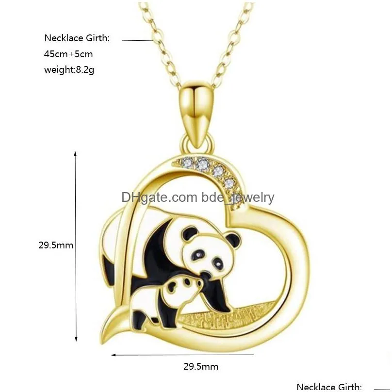 panda mom pendant necklace party jewelry silver plated cute cartoon animals heart necklaces