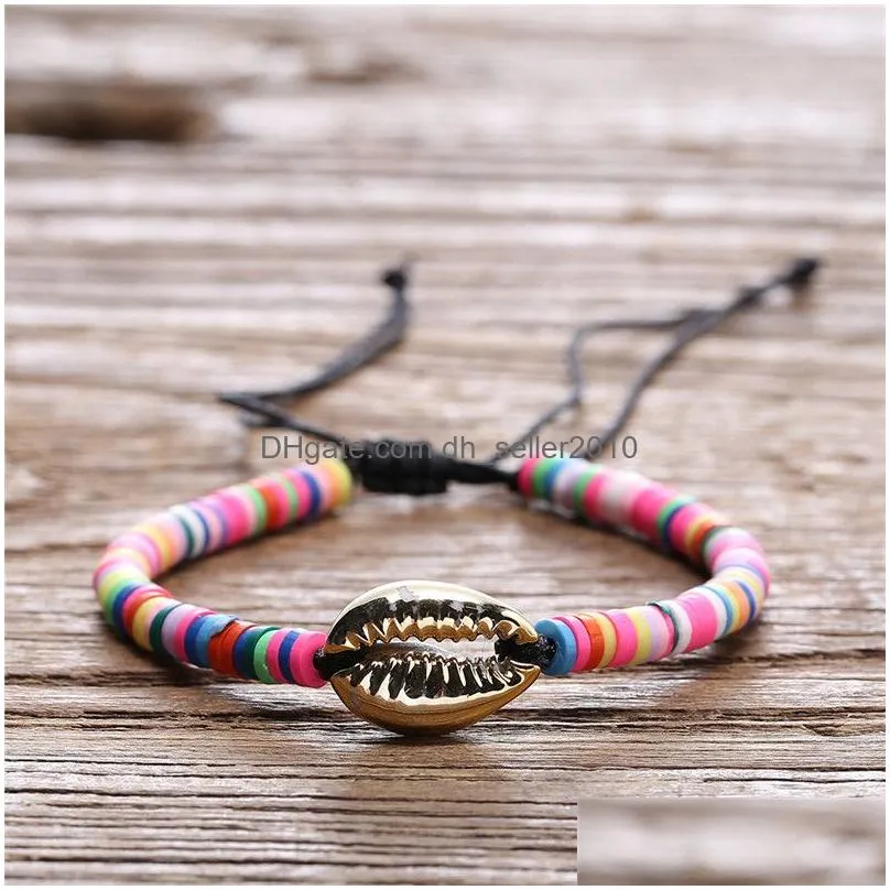 handmade braided shell bracelet for men women multi color resin bead woven bracelet with shell summer holiday beach jewelry adjustable