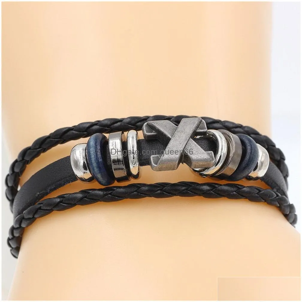x bracelet for men or women vintage handmade multilayer leather alloy woven pu beads bangle personality jewelry bracelet