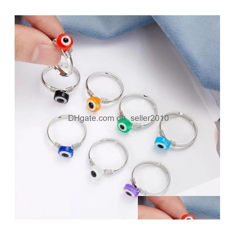 evil eye finger band rings for women gift turkish lucky eye handwoven copper wire open ring wholesale