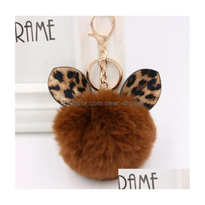 8cm fluffy fur pom rabbit ears keychain soft faux furlike ball car keyring key holder women bag pendant jewel