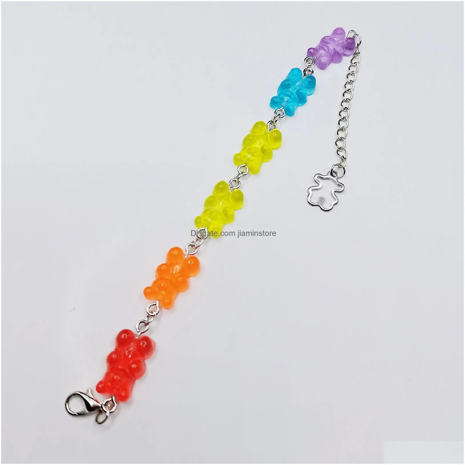 cartoon rainbow candy bear charm bracelet ins colored bears bounce diy hip hop link bracelets