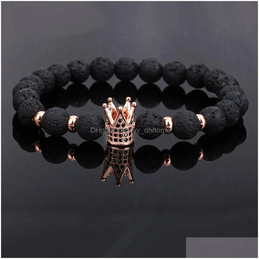  trendy lava stone bead bracelet cz imperial crown charm bracelets for men or women wholesale jewelry