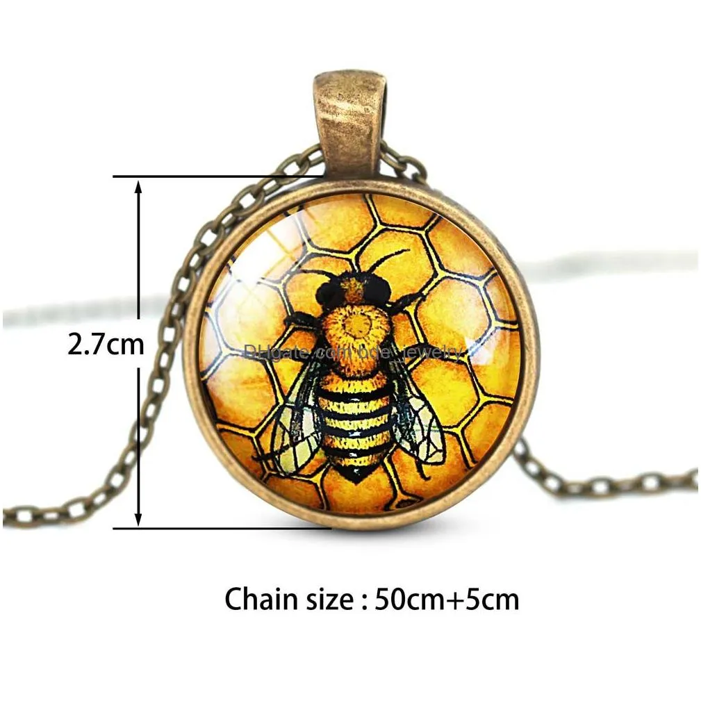 creative bees pattern necklace glass cabochon pendant fashion jewelry black chain statement necklaces gift for women