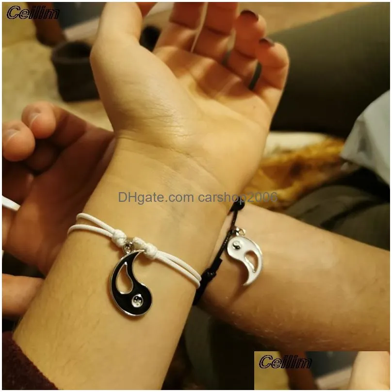 friendship couple rope bracelet yin yang tai vintage white black adjustable rope bracelet handmade jewelry