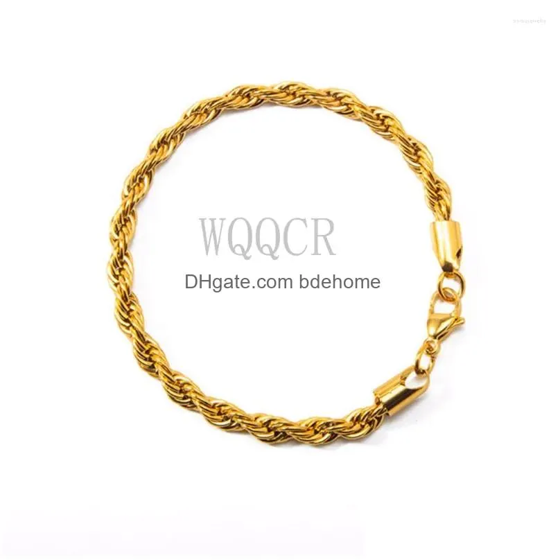 link bracelets 4mm gold silver color rope chain for men women stainless steel twisted anklet