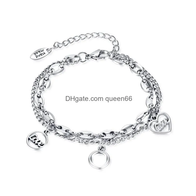 link bracelets european hiphop stainless steel love pendant bracelet chain fashion for women birthday party gift