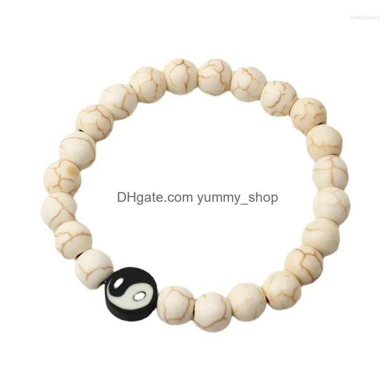 strand handmade soft clay beads bracelet for women men fashion bohemia black white tai chi yin yang charm bracelets jewelry wholesale