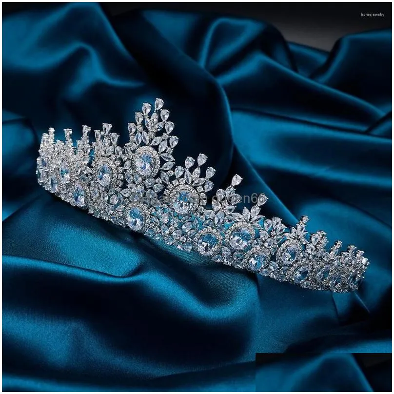 hair clips tirim luxury bride tiara and crowns wedding colorful full crysta lcubic zirconia fashion accessories queen party jewelry