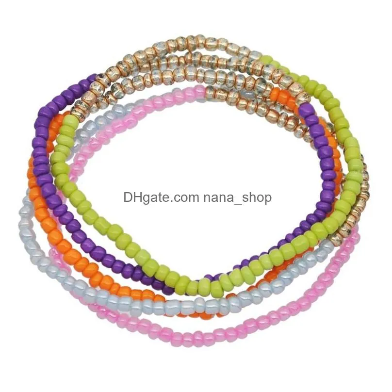 strand 5pcs/set bohemian multilayer colorful for women elastic handmade beads charm bracelet femme boho jewelry anime