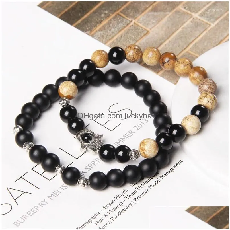 strand 2pcs/set couple distance beaded bracelet natural stone bracelets homme charm yoga jewelry gifts for women men friend