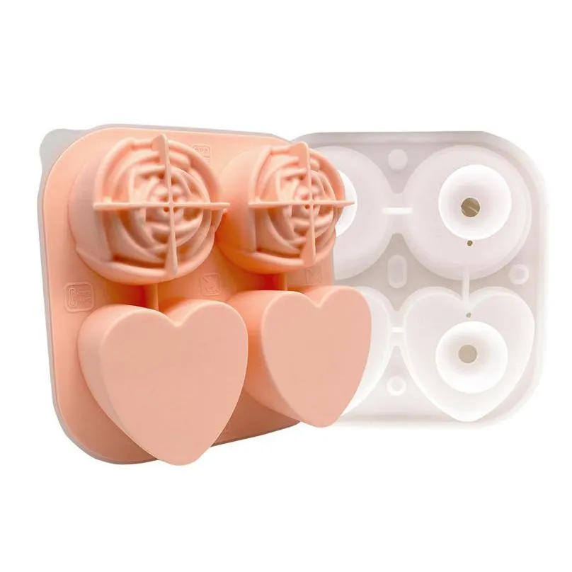 3d rose ice molds bar tools 2.5 inch large ice cube trays silicone rubber fun big flower ice ball maker for cocktails juice whiskey bourbon