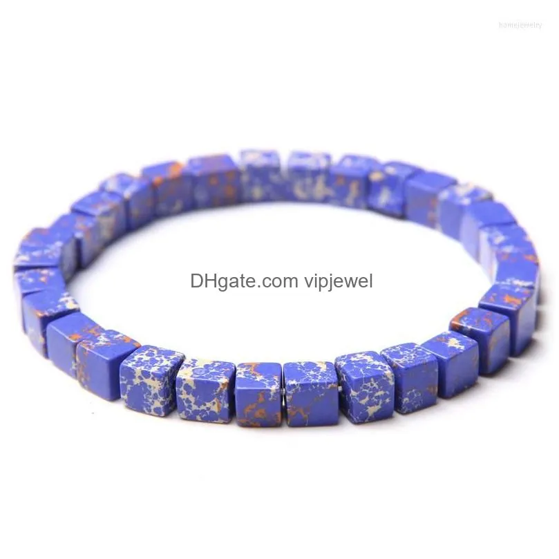 strand classic chakra 6mm cube imperial mineral stone beads beaded bracelet healing lucky energy colorful jewelry gifts