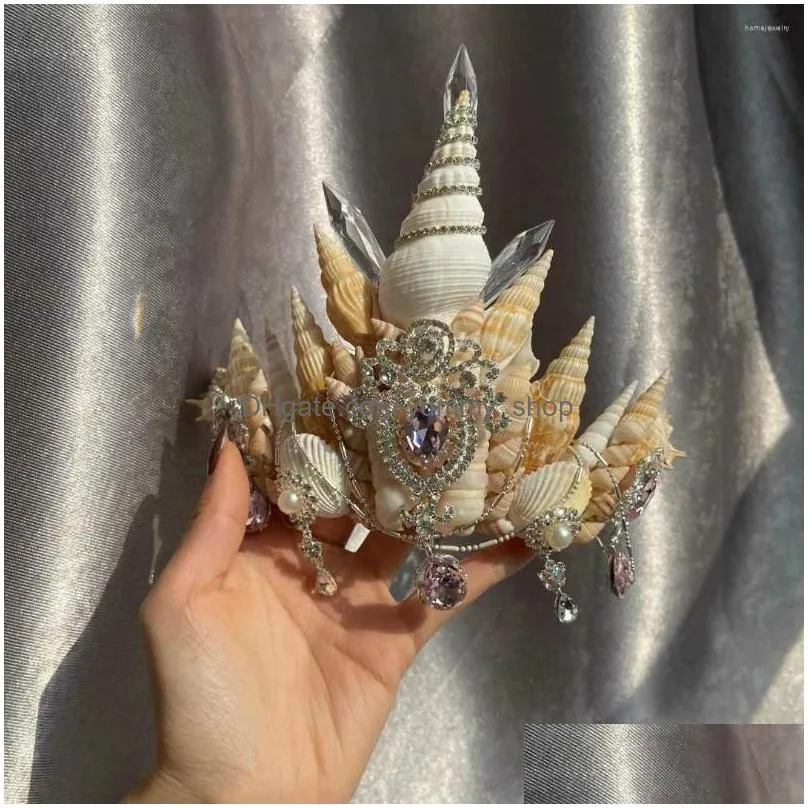 hair clips mermaid pearl shell crown headdress scallop conch princess elf po studio pography