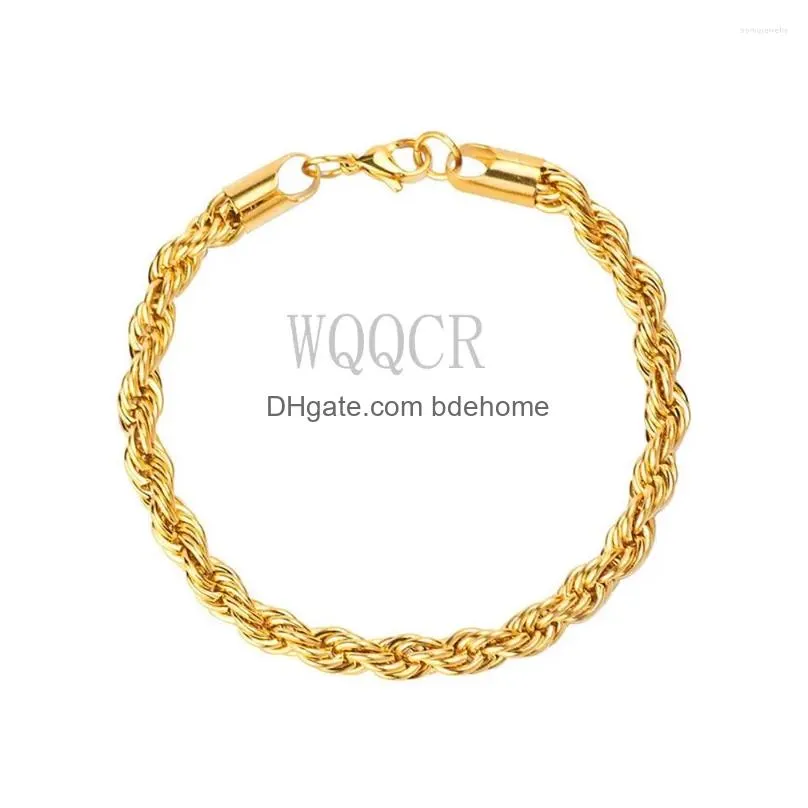 link bracelets 4mm gold silver color rope chain for men women stainless steel twisted anklet