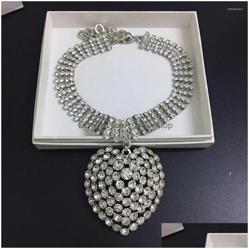 pendant necklaces exaggerated rhinestone big heartshaped choker necklace wedding jewelry for women crystal multiple rows collar