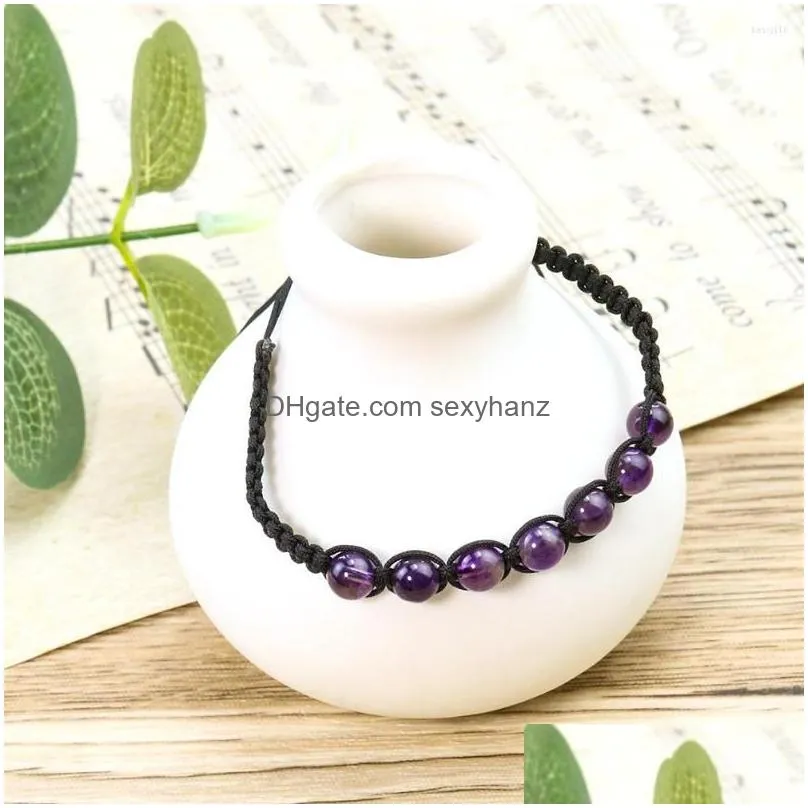 strand adjustable natural amethyst chakra crystal stone braided bracelet charm jewelry wristband bangle for women men