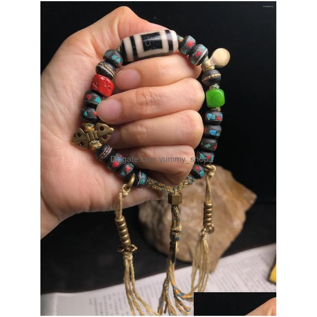 strand jewellery bangles for women pulsera hombre tibetan play piece old bone inlaid turquoise coral beads bracelets ethnic style gift