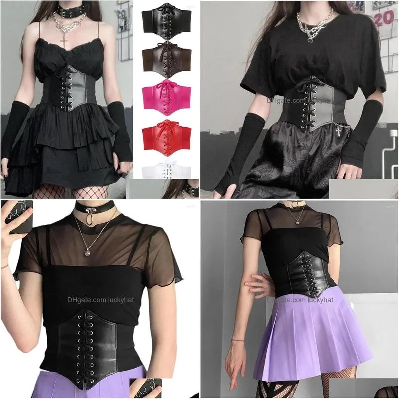 belts women laceup elastic waist belt ultra super wide tied waspie pu leather high corset