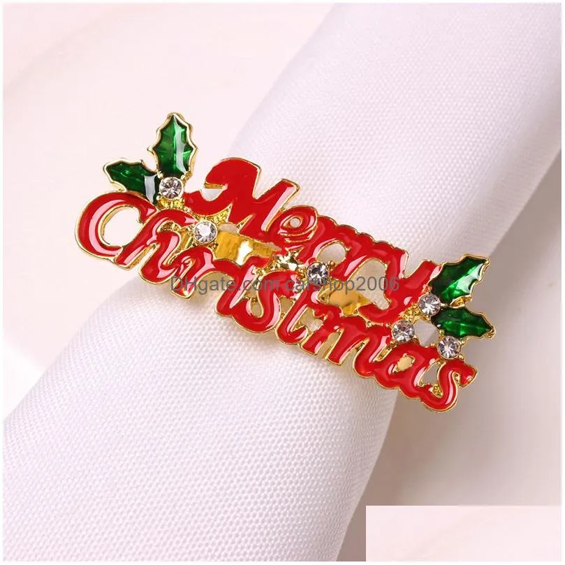 fashion christmas napkin rings alloy cartoon bell snowflake elk el decoration diamond napkins holders