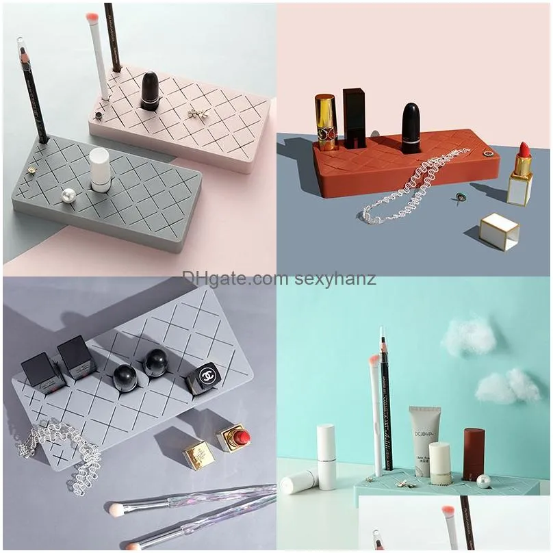 silicone storgae box lipstick case eyebrow pencil display rack makeup brush storage box cosmetics tray