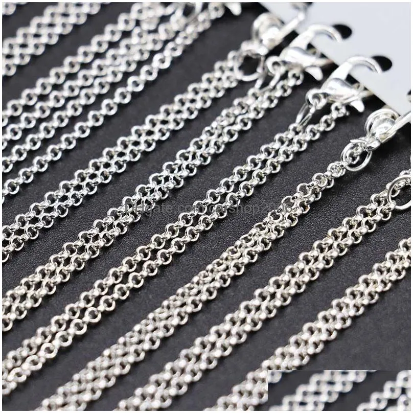 12pcs/pack 2mm gold silver rhodium rolo chain necklace bulk with lobster clasps copper link chains for jewelry making findings