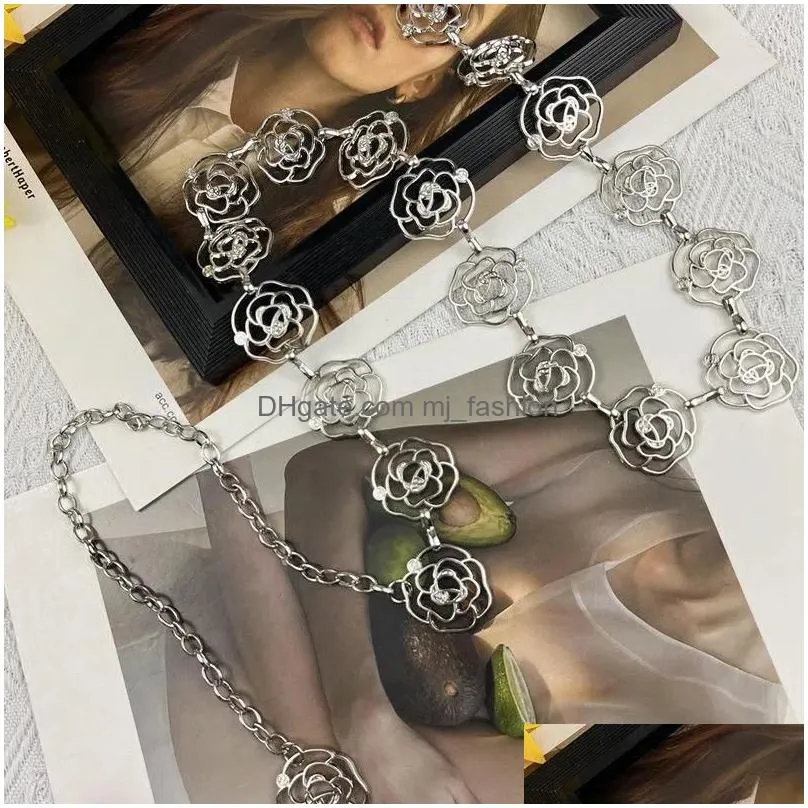 belts metal waist chain female golden silver camellia belt clothing darment dress decorative accessory jewelry
