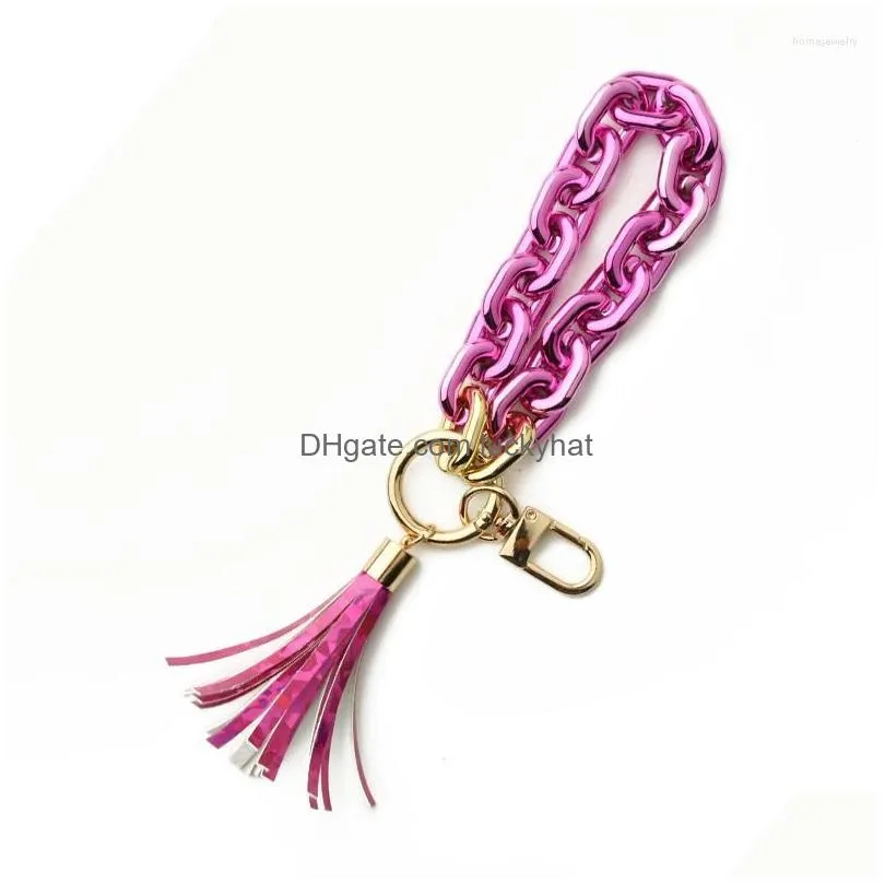 strand acrylic chain keychain for keys colorful tassel keyring women men wristlet bracelet charms 2023 fashion jewelry