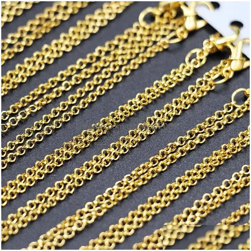 12pcs/pack 2mm gold silver rhodium rolo chain necklace bulk with lobster clasps copper link chains for jewelry making findings