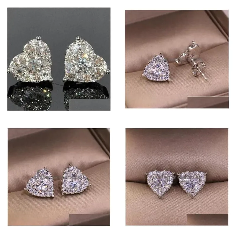 925 sterling silver stud girl pear cut white topaz cz diamond simple fine party women wedding heart stud earring gift