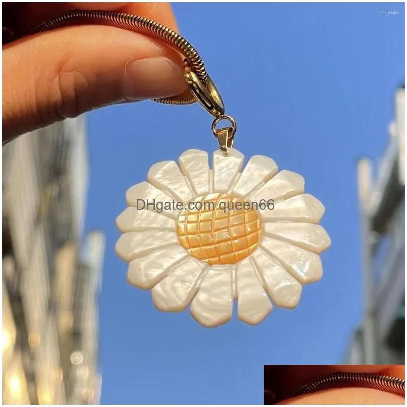 pendant necklaces kbjw original heavy necklace sea shell sunflower shape jewelry delicate stainless steel metal sweater chain